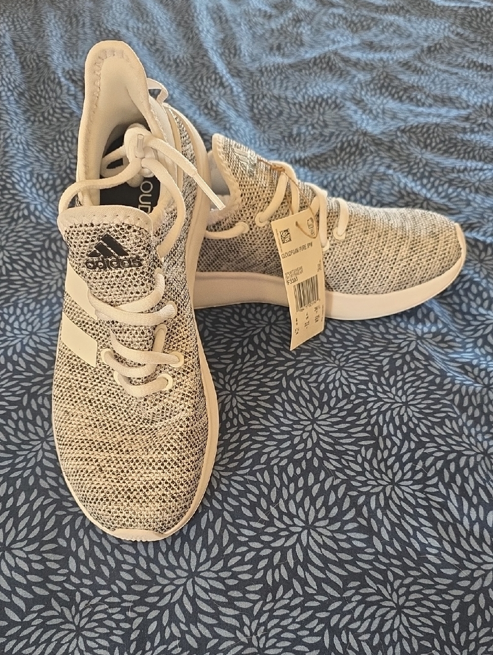 adidas Children's Knit Lace-Up Sneakers - White/Gray